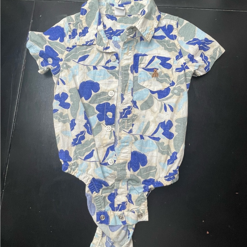 Baby Gap Boys Floral Hawaiian Blue Kids Shirt 12-18 months